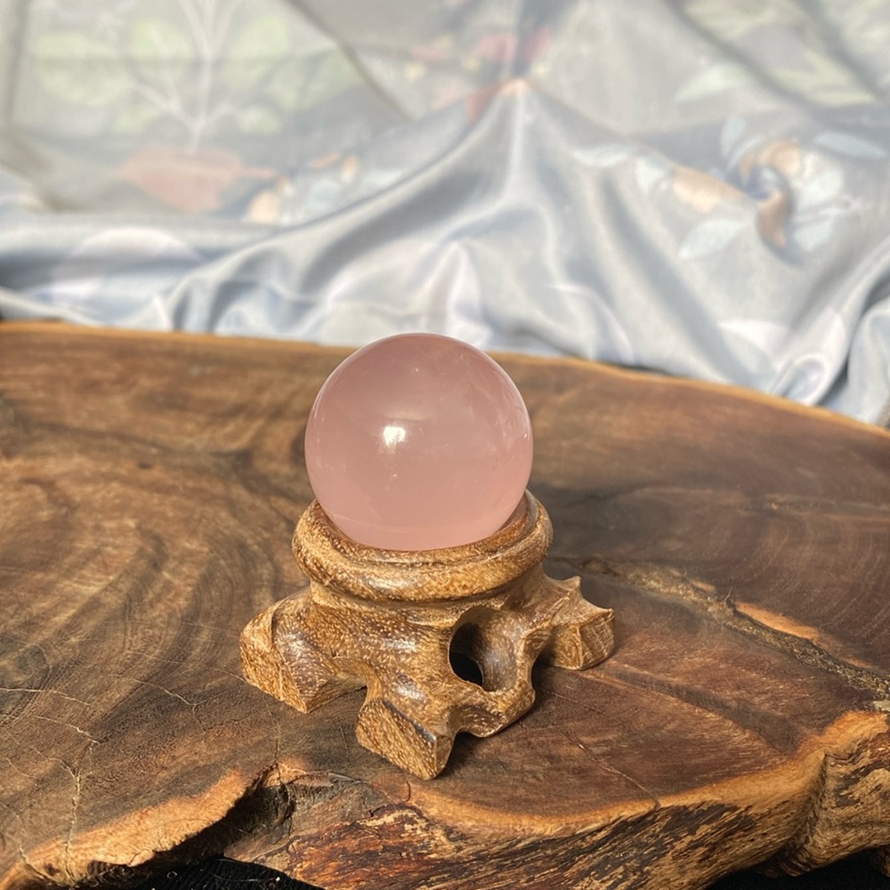Grade A Gemmy Star Rose Quartz Mini Sphere With Rainbows - Picture 6 of 9